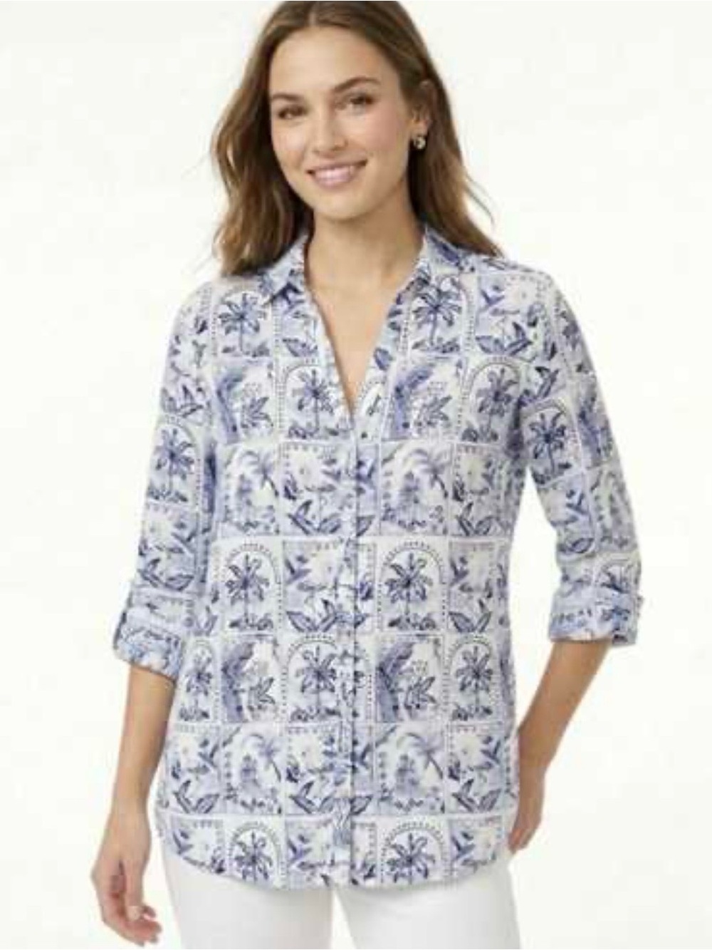 C&C California Tropical Print Linen Button Down Shirt Size M Flamingo Beach